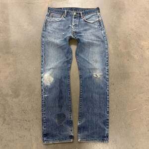 Vintage Distressed Levi's 501 Button Fly Straight Leg Jeans W33 L32 Blue Wash